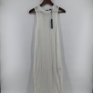 Tahari NEW Women's Maxi Dress Sleeveless Crochet Knit Beach Coverup White Small